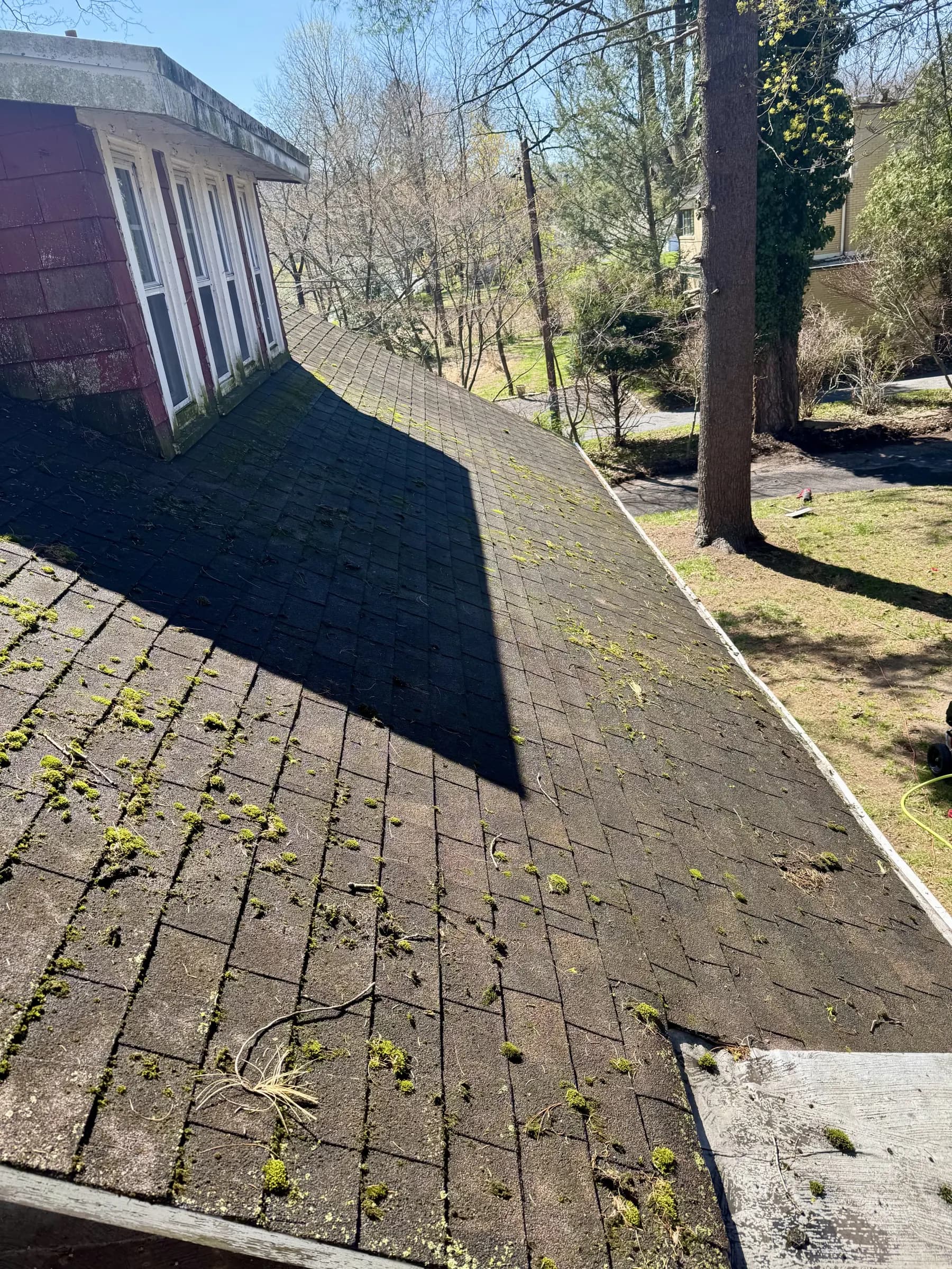 Two-story home exterior cleaning result with refreshed siding and walkways